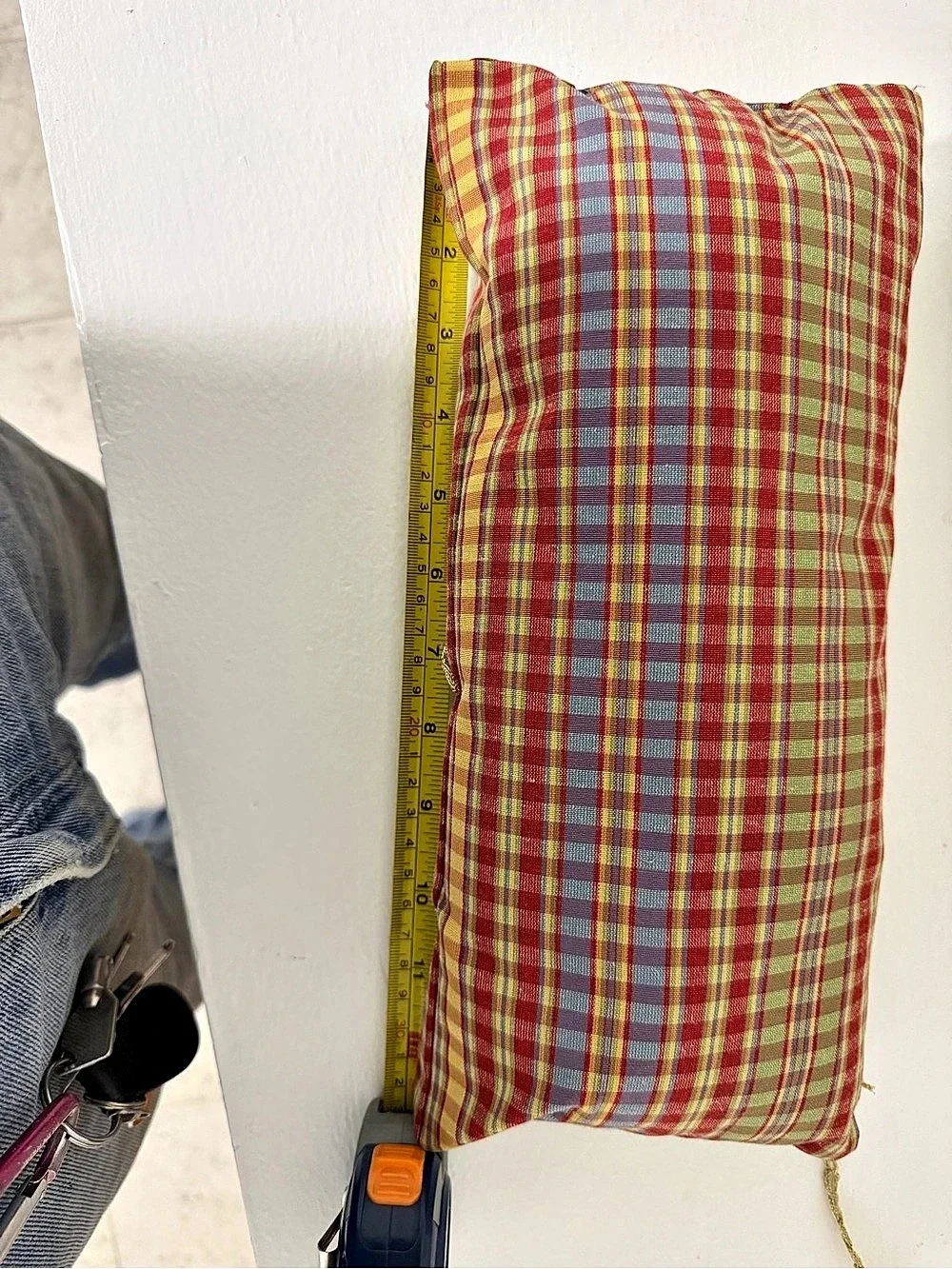Plaid Accent Pillows in Red, Yellow, green and blue with decorative Gold tassel